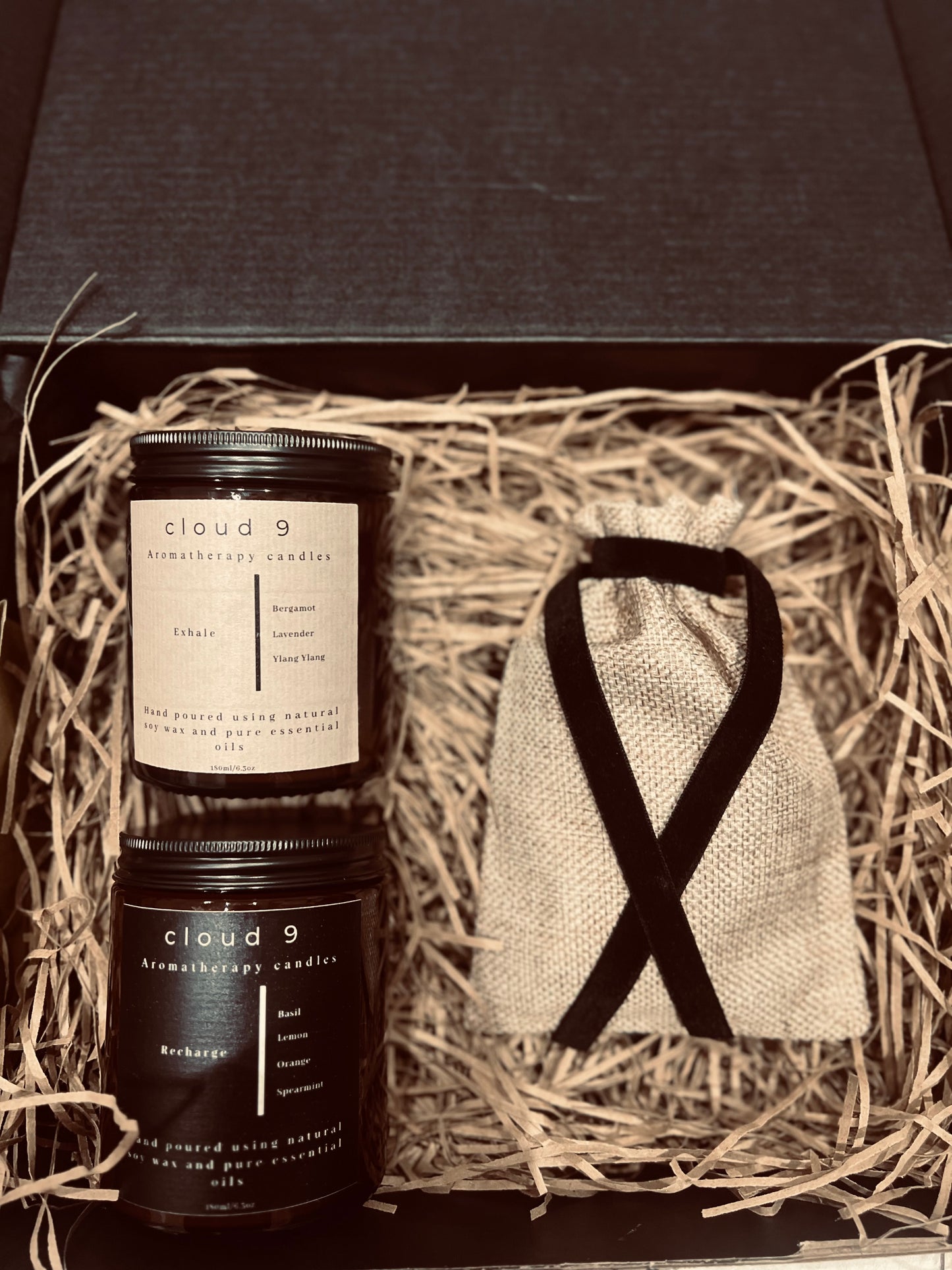 Aromatherapy candle gift box with soy candles and wax melts made with pure essential oils