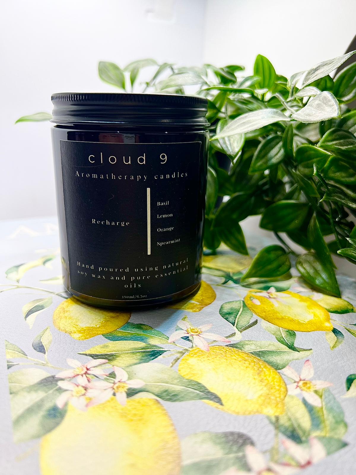 Recharge soy wax candle with basil, lemon,orange and spearmint essential oils in glass jar