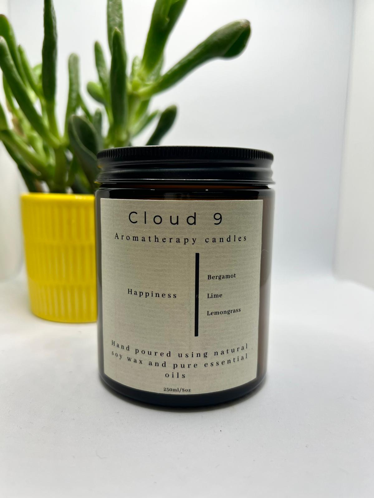 Happiness Aromatherapy Candle in clear glass jar with Bergamot, Lemongrass & Lime blend