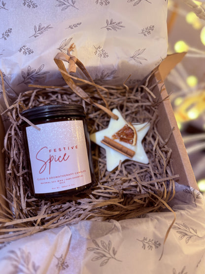 Festive Spice Candle & Tree Hanger Wax Melt Duo – Orange, Clove & Cinnamon | Christmas Gift Set