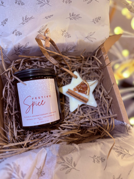 Festive Spice Candle & Tree Hanger Wax Melt Duo – Orange, Clove & Cinnamon | Christmas Gift Set