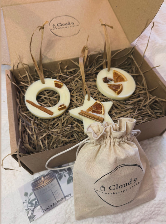 Handmade Soy Wax Tree Decorations – Dual-Use Wax Melts. Cinnamon-Clove-Orange (Set of 3)