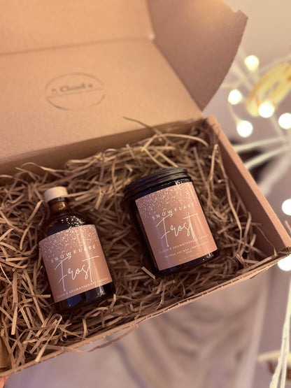 Snowflake Frost Duo – Reed Diffuser & Candle Set | Winter Home Fragrance | Luxury Aromatherapy Gift
