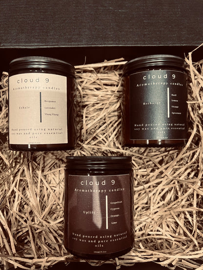Candle gift set displayed in cozy home setting for mindful gifting and self-care rituals 