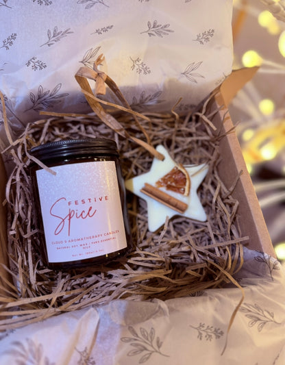 Festive Spice Candle & Tree Hanger Wax Melt Duo – Orange, Clove & Cinnamon | Christmas Gift Set