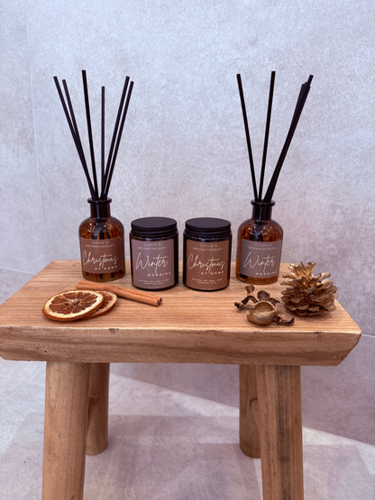 Luxury Christmas gift set featuring an aromatherapy candle, reed diffuser and wax melts by Cloud 9 Aromatherapy.