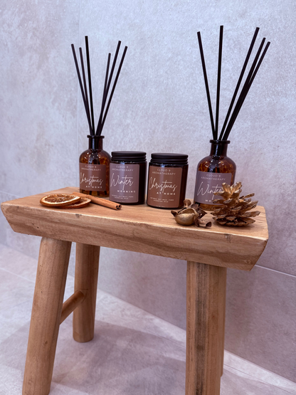 Luxury Christmas gift set featuring an aromatherapy candle, reed diffuser and wax melts by Cloud 9 Aromatherapy.