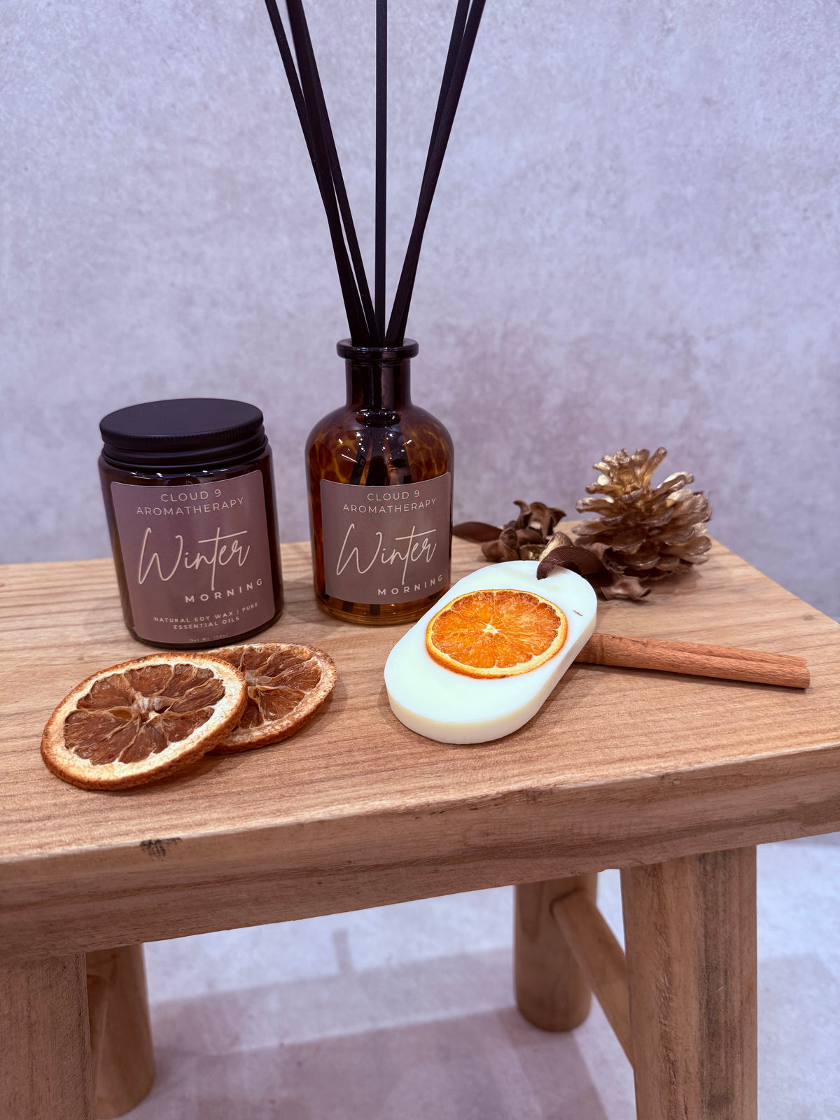Winter Morning aromatherapy candle with lavender, sweet orange and fir needle by Cloud 9 Aromatherapy.
